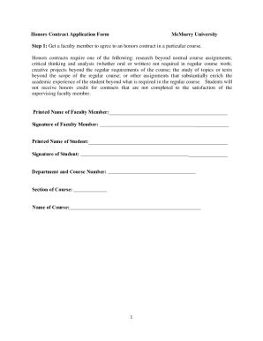 Fillable Online Honors Contract Application Form Fax Email Print