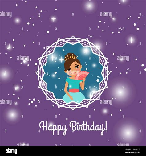 Feliz cumpleaños tarjeta de felicitación violeta con princesa de hadas