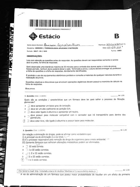 Prova av2 de Farmacologia aplicada à nutrição Farmacologia Aplicada à