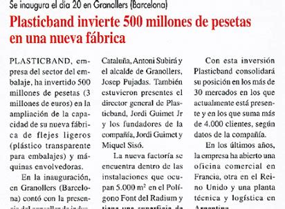 Plasticband invierte 500 millones de pesetas en una nueva fábrica