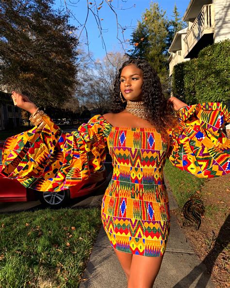 Queen Sheba Womens Dress In African Ankara Dashiki Kente Print Yellow