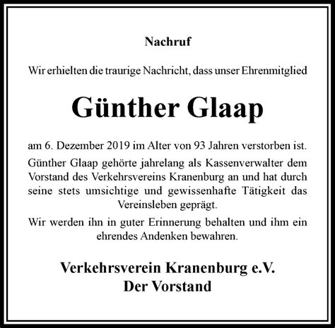 Alle Traueranzeigen F R G Nther Glaap Trauer Rp Online De