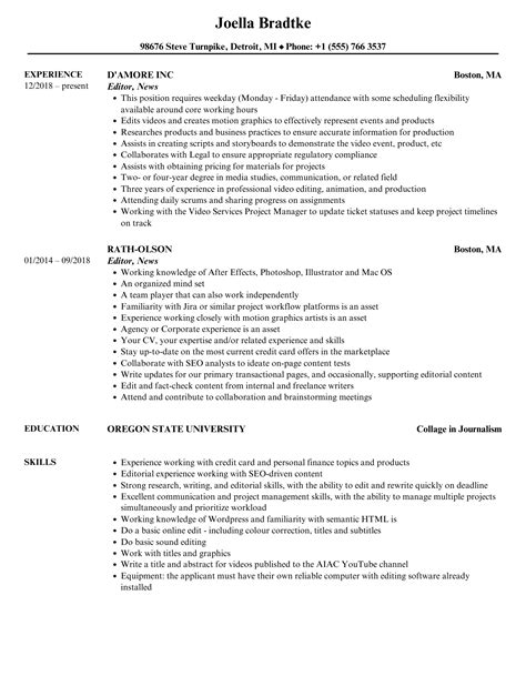 Editor, News Resume Samples | Velvet Jobs