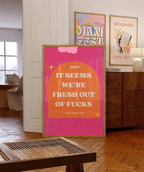 Funny Quirky Print Hot Pink Fresh Out Of Fucks Text Quote Colorful Wall