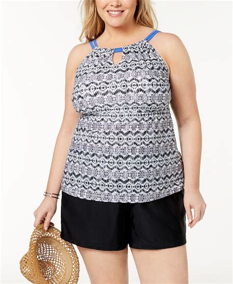 Go By Gossip Plus Size Printed Keyhole Tankini Top Created For Macys