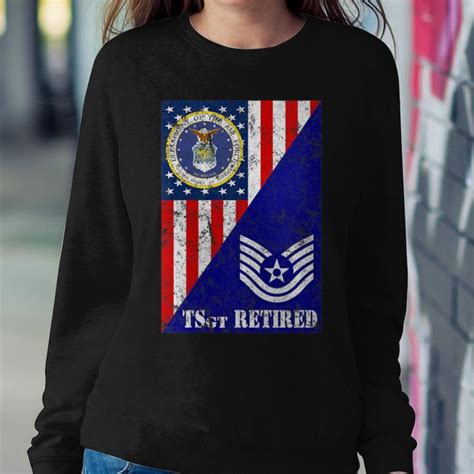 Retired Air Force Technical Sergeant Half Rank And Flag Women Sweatshirt Mazezy