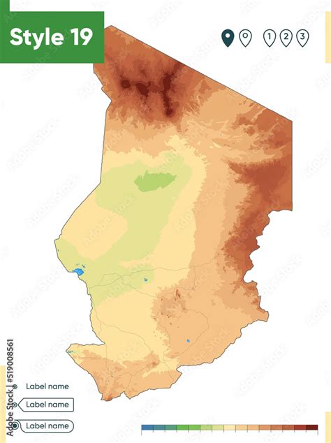 Chad - high detailed physical map. Vector map. Dem map. Stock Vector ...