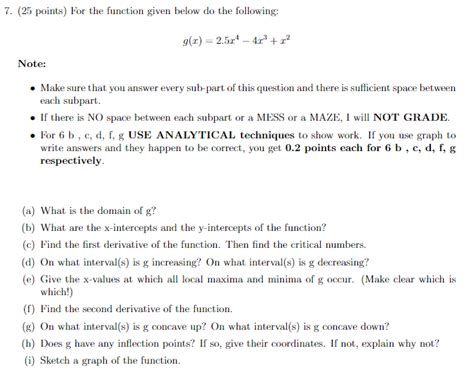 Solved 7 25 Points For The Function Given Below Do The