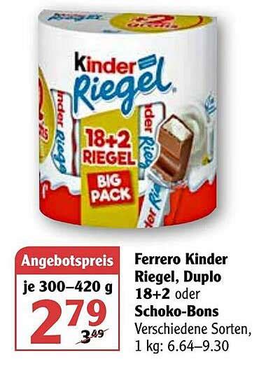 Ferrero Kinder Riegel Duplo 18 2 Oder Schoko Bons Angebot Bei Globus