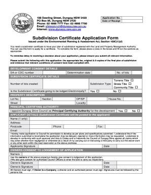 Fillable Online Dungog Nsw Gov Subdivision Certificate Application Form