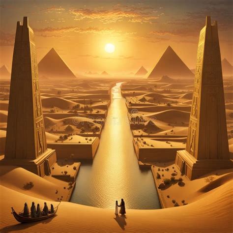 Image Of A Serene Epic Ancient Egyptian Nile River Desert Scene At