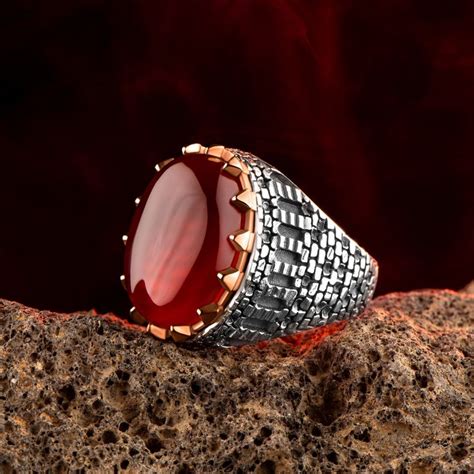 Men Handmade Ring Red Agate Gemstone Men Ring Cabochon Ring For Him Vintage Castle Silver