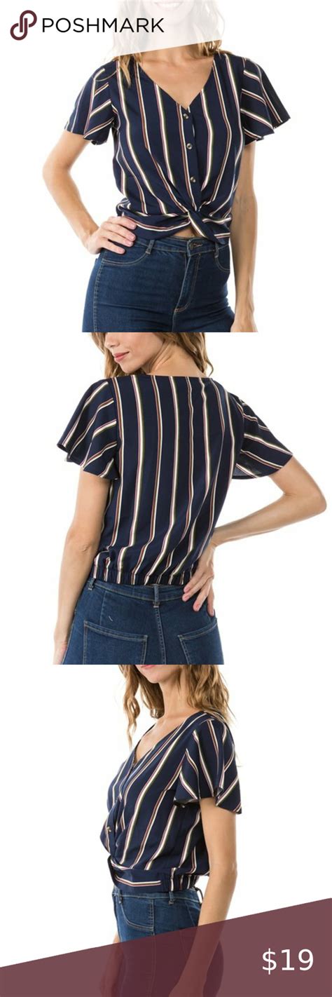 Navy Blue Color Striped Crop Top In 2020 Stripes Fashion Top