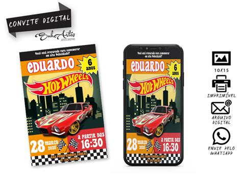 Convite Hot Wheels Virtual Digital Whatsapp Elo