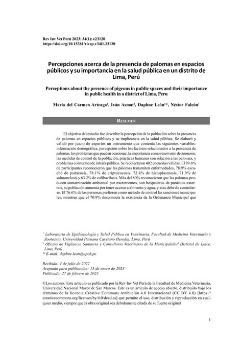 Pdf Percepciones Acerca De La Presencia De Palomas En Espacios