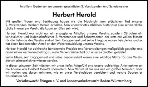 Traueranzeigen von Herbert Herold Südwest Presse Trauer