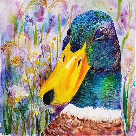 Printable Duck Watercolor Painting Mallard Duck Art Birds Etsy