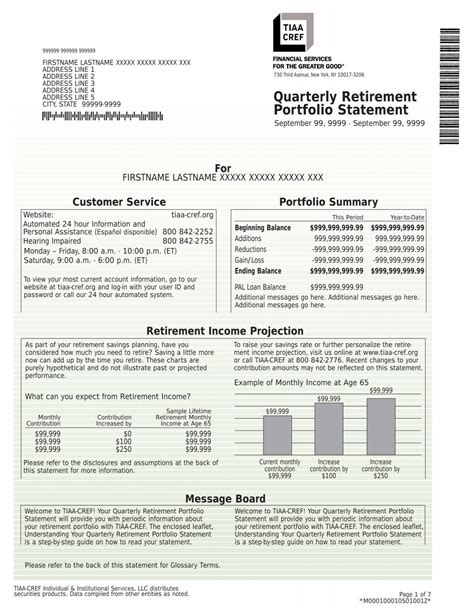 Quarterly Retirement Portfolio Statement TIAA CREF