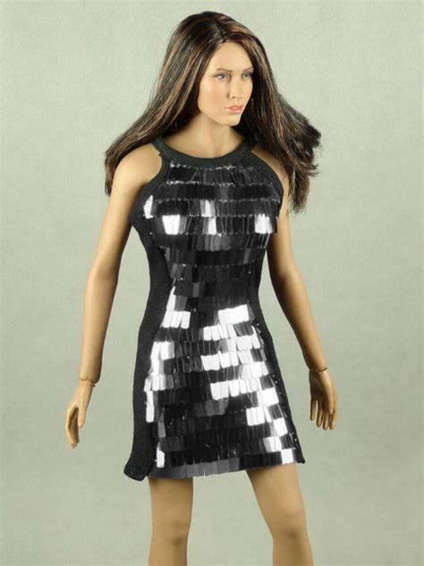 SCALE PHICEN TBLeague Hot Toys Vogue Female Black Silver Sequence Dress EUR