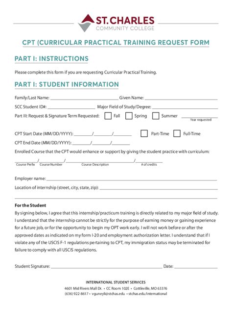 Fillable Online Curricular Practical Training Cpt Request Form For F