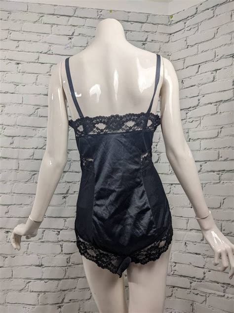 One Piece Romper Lingerie Black Satin Lace Teddy Etsy