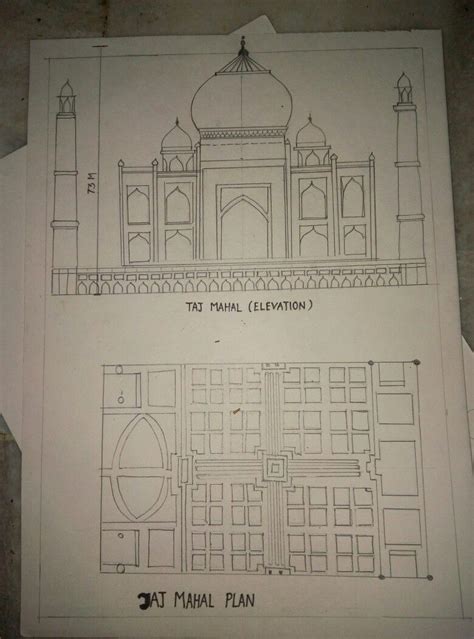 taj mahal plan and elevation | Taj mahal drawing, Taj mahal sketch ...