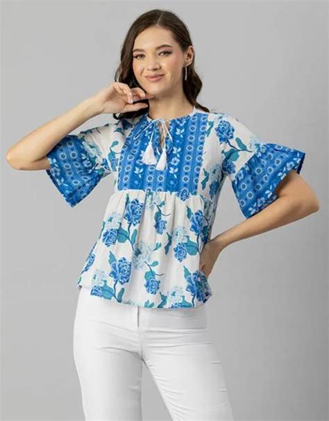 Buy Moomaya Womens Printed Cotton Blouse Boho Top Short Sleeves