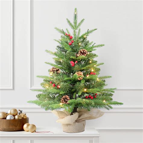 Bringstar 2ft Pre Lit Christmas Tree Tabletop Artificial Green Xmas Trees Led Warm White