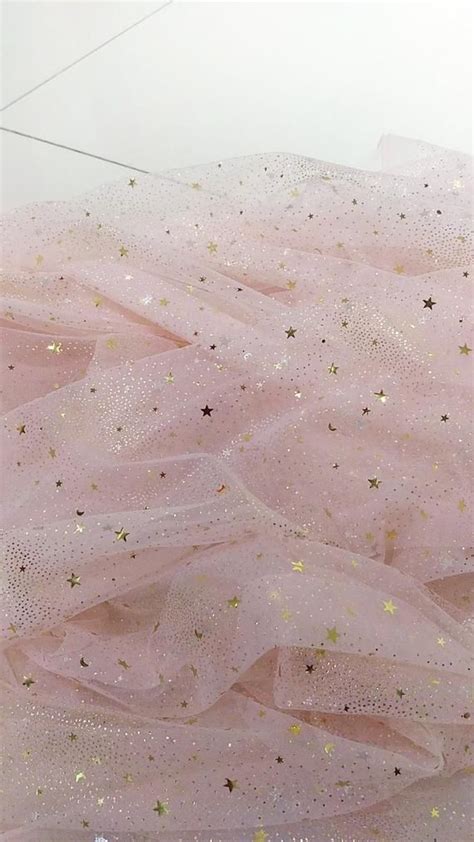 Pink Mesh Glitter Tulle Lace Fabric With Gold Star Baby Tutu Dress