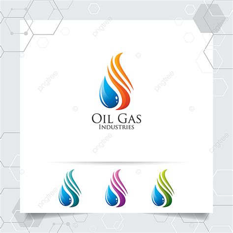 Vektor Desain Logo Gas Minyak Dengan Konsep Api Dan Ikon Tetesan Minyak