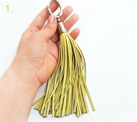 leather tassel keychain pale yellow  yellow large tassel keychain