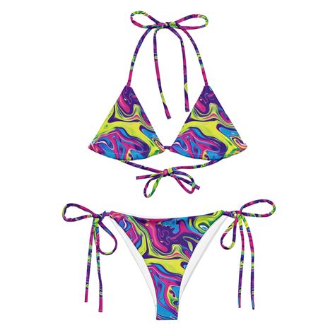 Psychedelic Swirl Rave String Bikini Set Etsy