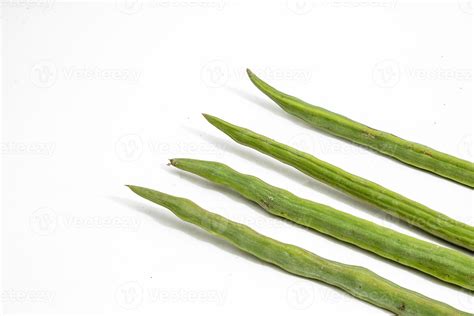 Drumstick Seeds Green Moringa Oleifera Beans White Background