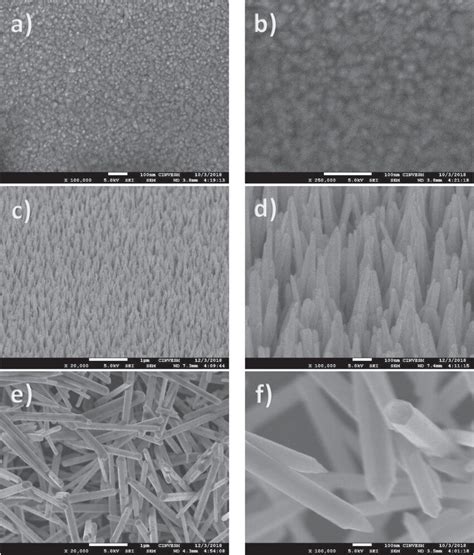 FE SEM Micrographs Of A B ALD ZnO C D SNE05 And E F SNE1