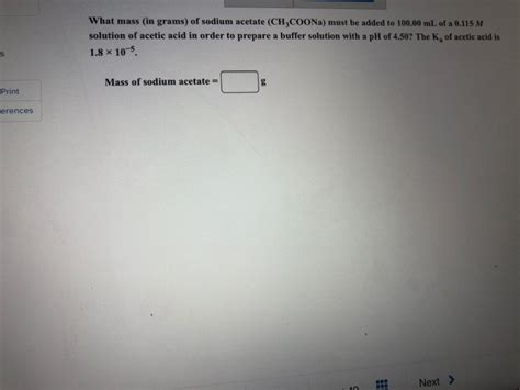 Solved What Mass In Grams Of Sodium Acetate CH COONa Chegg