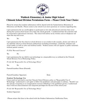 Fillable Online Chinook School Division Permissions Form Fax Email