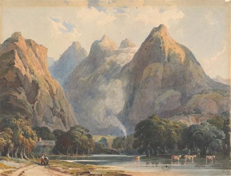 Mountain Scene With Stream Cows And Figures By Thomas Sully As Art