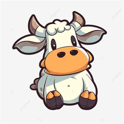 An Animated Cartoon Cow Lying Down Vector, Cow, Sticker, Cartoon PNG ...