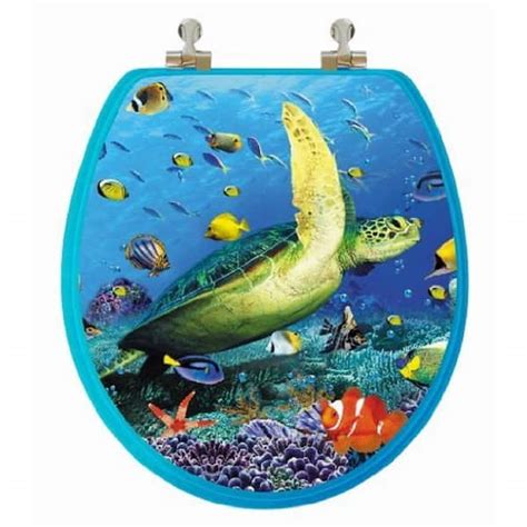 Topseat 3d Ocean Series Sea Turtle Round Closed Front Toilet Seat In