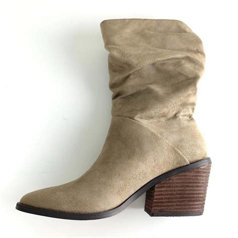 Band Of Gypsies Shoes Band Of Gypsies Womens Tan Crash Pull On Block Heel Mid Calf Boots