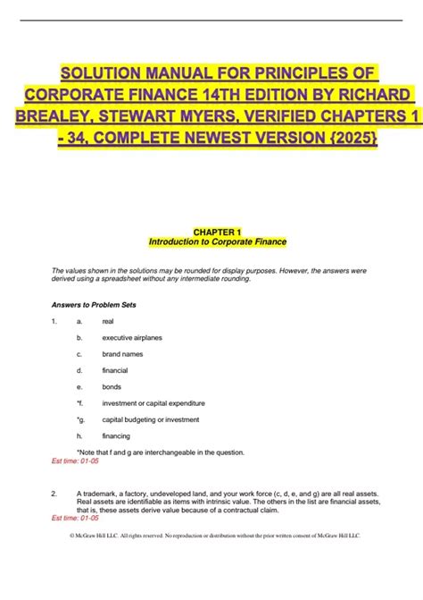 Principles Of Corporate Finance Brealey Myers 8th Edition 1