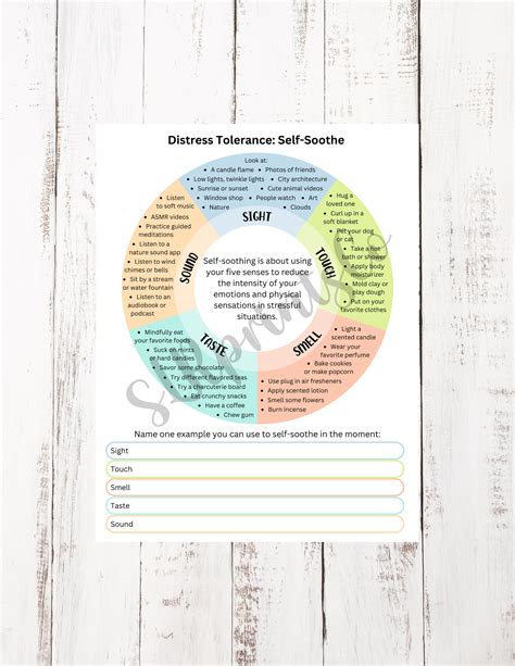 Dbt Self Soothe Therapy Worksheet Distress Tolerance Skill Handout Etsy