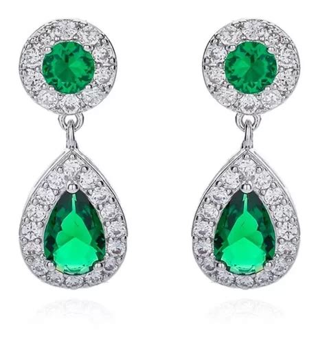 Aretes Colgantes Oro 14k Lam Verde Calidad Premium Moda Meses sin interés