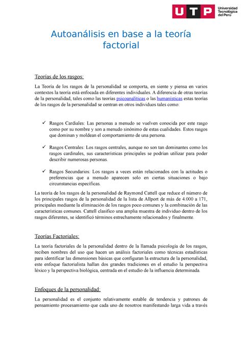 Autoanálisis en base a la teoría factorial Autoanálisis en base a la