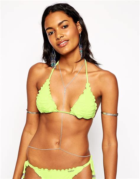 Seafolly Shimmer Triangle Bikini Top In Green Lime Lyst