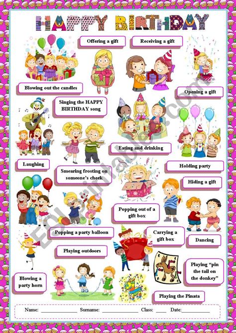 Happy Birthday Vocabulary Esl Worksheet By Despinacy