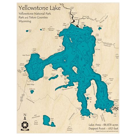 Yellowstone Lake 3D Custom Wood Map – Lake Art LLC