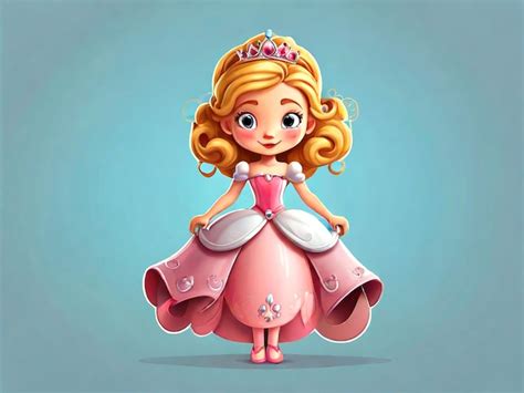 Vector Hermosa Princesa Personaje De Dibujos Animados Pegatina Aislado