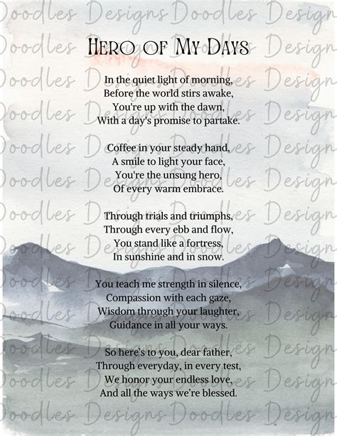 Hero of My Days Poem, Poem Gift for Dad, Father's Day, Inspirational