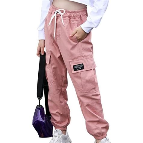 Pantalon Cargo Enfant Fille Taille Elastique Multi Poche Rose